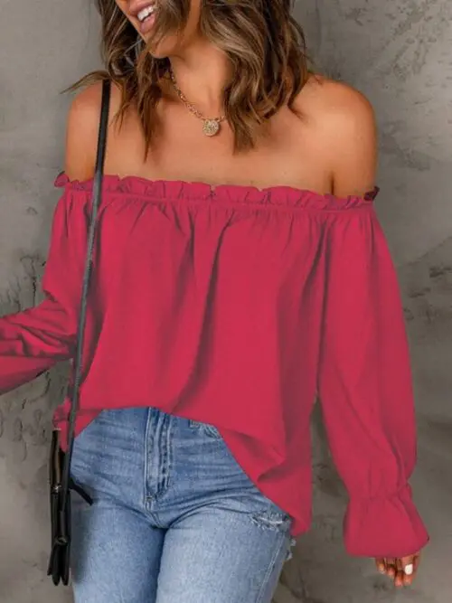 Sexy Off-Shoulder Chiffon Shirt | Solid Color Pullover