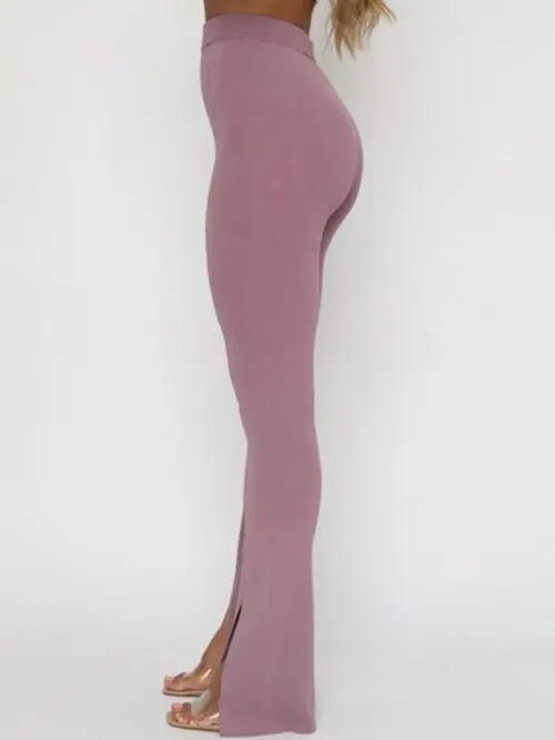 Stylish High-Waist Slim Flared Pants with Slit Detail in a Solid Color for Casual Comfort