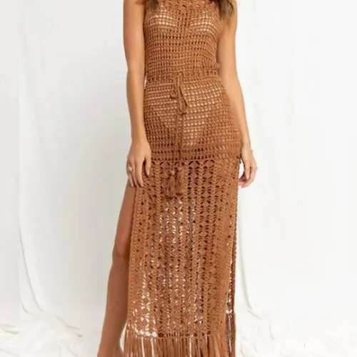 Hollow Lace Tassel Swimsuit Coat and Beach Long Dress