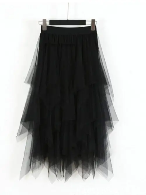 Elegant Mid-Length Skirt with High Waist and Mesh for a Slimming Effect
