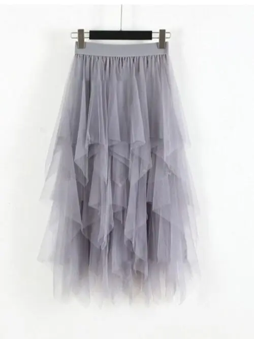 Elegant Mid-Length Skirt with High Waist and Mesh for a Slimming Effect