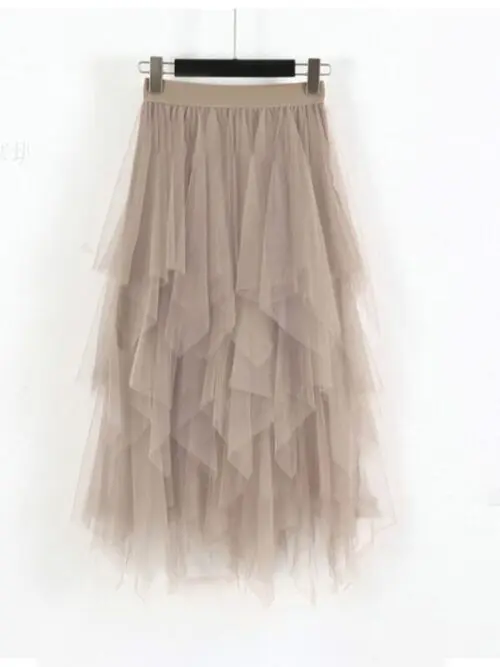 Elegant Mid-Length Skirt with High Waist and Mesh for a Slimming Effect