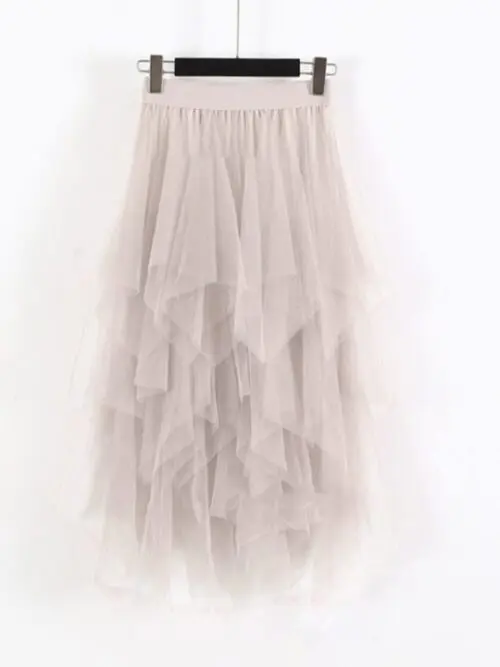 Elegant Mid-Length Skirt with High Waist and Mesh for a Slimming Effect