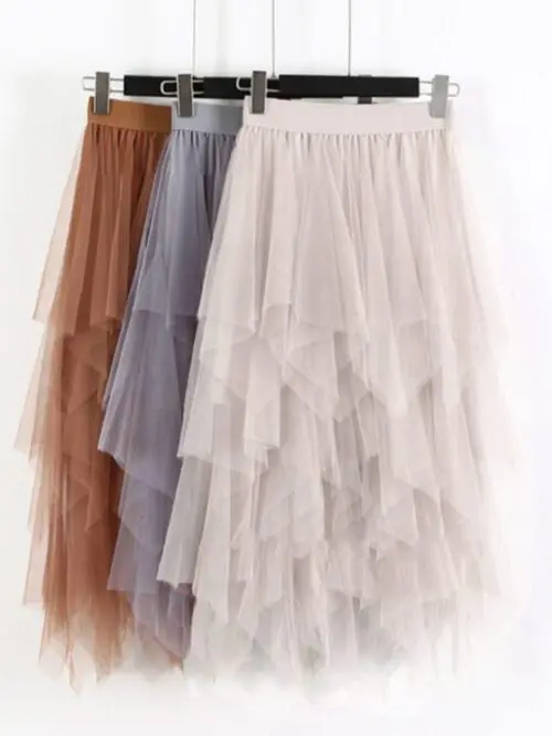 Elegant Mid-Length Skirt with High Waist and Mesh for a Slimming Effect