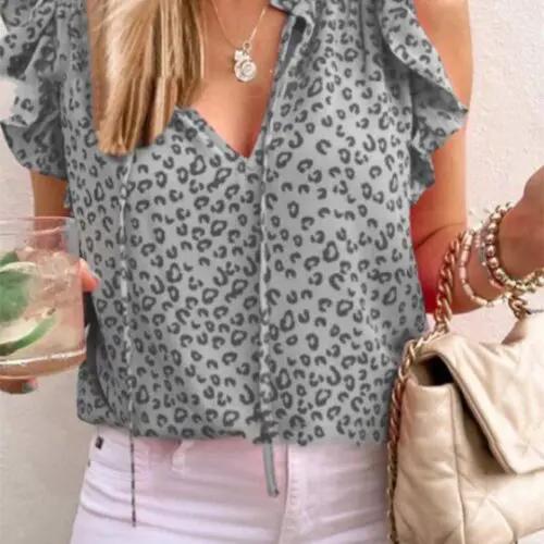 Leopard Print V-Neck Short Sleeve T-Shirt Tank Top