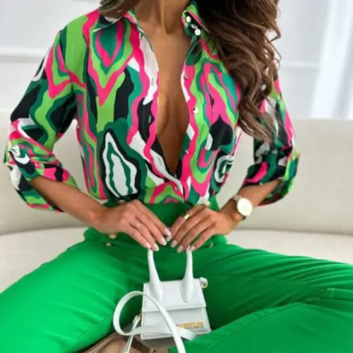 Wholesale European and American fashion new long sleeve printed shirt