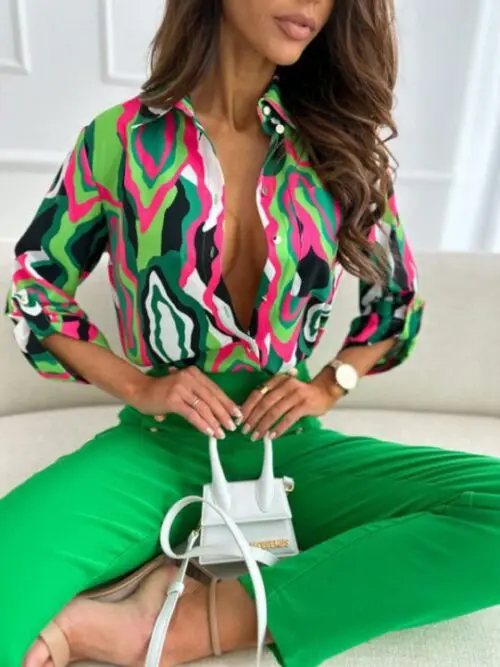 Wholesale European and American fashion new long sleeve printed shirt