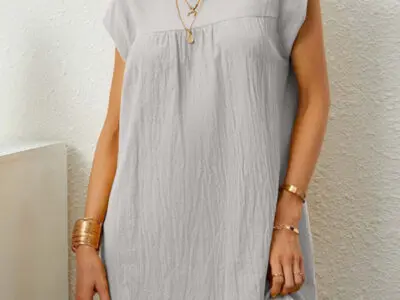 Sleeveless Round Neck Solid Color Cotton Linen Dress