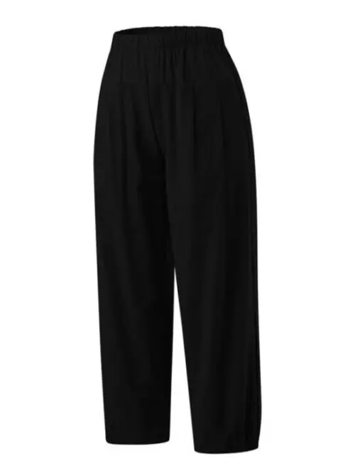 High-Waisted Woven Pants with Elastic Waist for Women’s Casual Wear