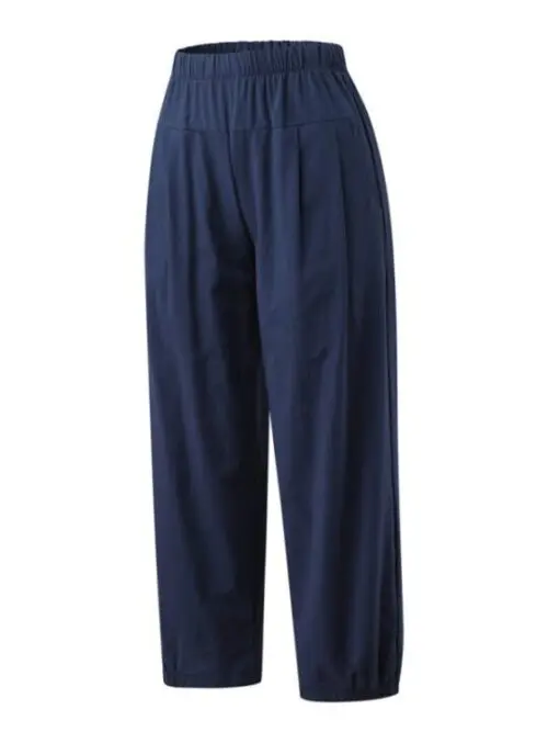 High-Waisted Woven Pants with Elastic Waist for Women’s Casual Wear