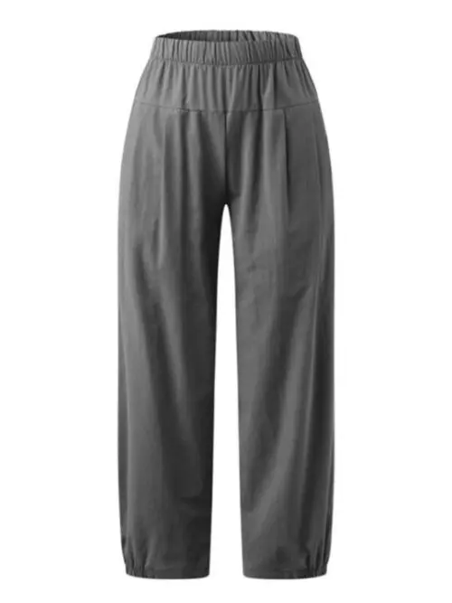 High-Waisted Woven Pants with Elastic Waist for Women’s Casual Wear