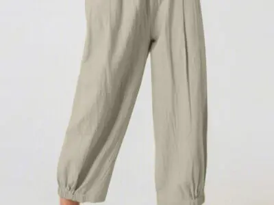 High-Waisted Woven Pants with Elastic Waist for Women’s Casual Wear