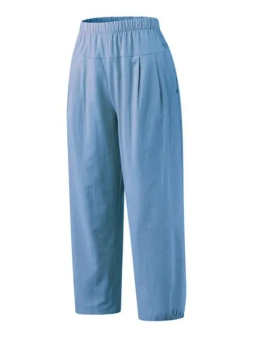 High-Waisted Woven Pants with Elastic Waist for Women’s Casual Wear