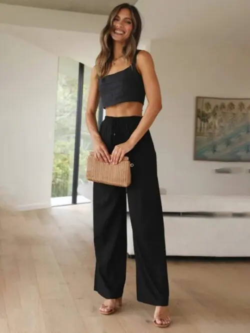 Solid Color Casual Loose Wide Leg Trousers