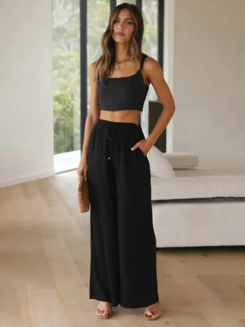 Solid Color Casual Loose Wide Leg Trousers