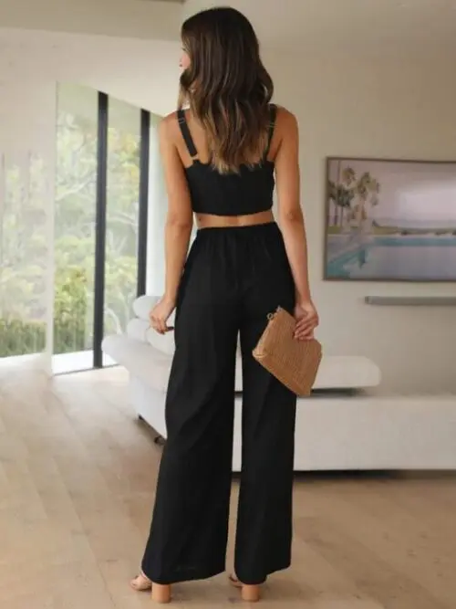 Solid Color Casual Loose Wide Leg Trousers