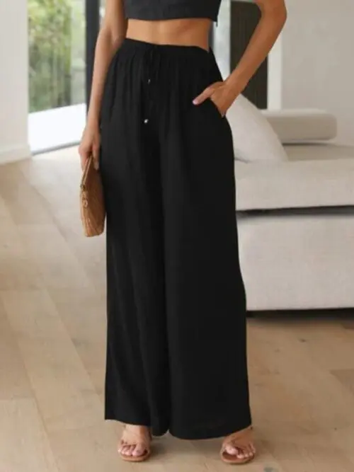 Solid Color Casual Loose Wide Leg Trousers