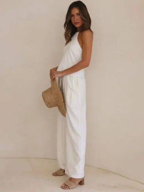 Solid Color Casual Loose Wide Leg Trousers