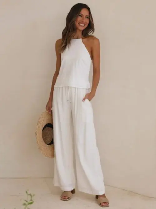 Solid Color Casual Loose Wide Leg Trousers