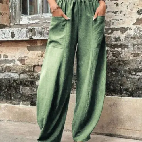 Versatile Women’s Solid Color Elastic Pants with Convenient Pockets