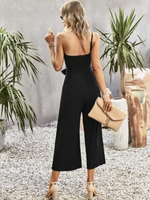 One-Shoulder Tie Solid Color Jumpsuit for Women