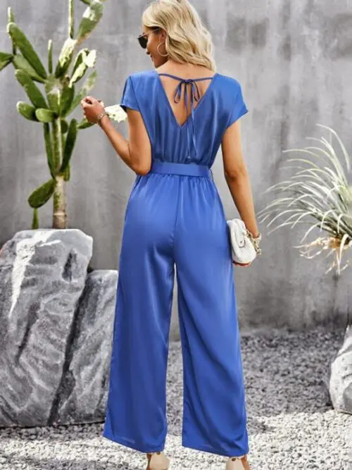 Elegant Solid Color V-Neck Jumpsuit