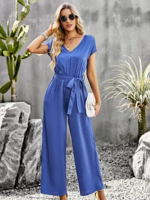 Elegant Solid Color V-Neck Jumpsuit