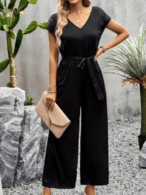 Elegant Solid Color V-Neck Jumpsuit