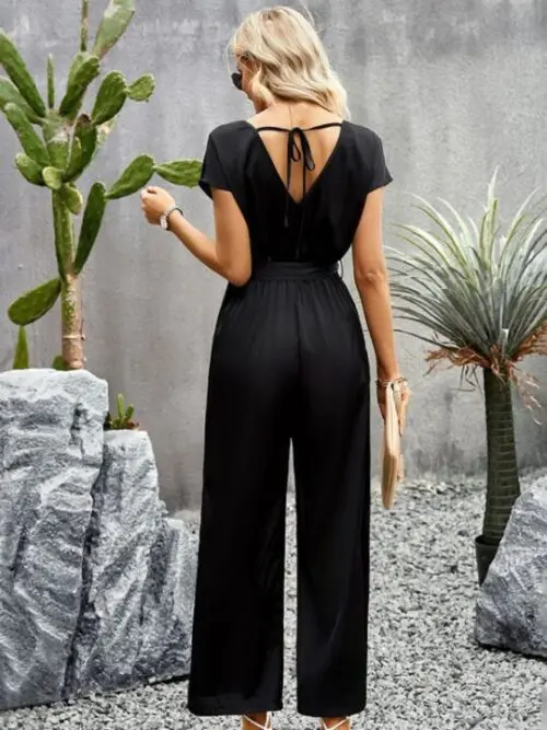 Elegant Solid Color V-Neck Jumpsuit