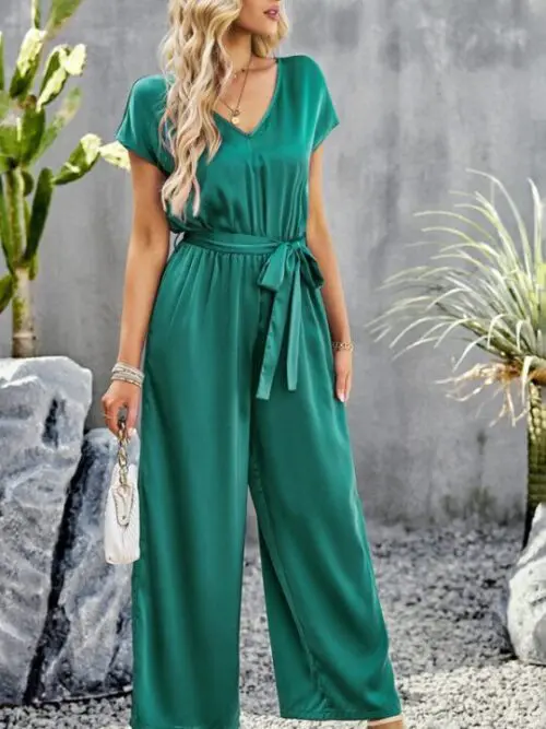Elegant Solid Color V-Neck Jumpsuit