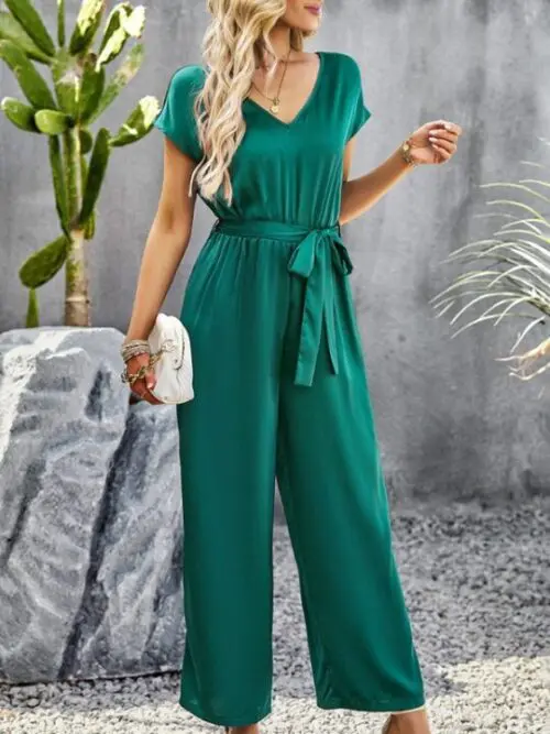 Elegant Solid Color V-Neck Jumpsuit