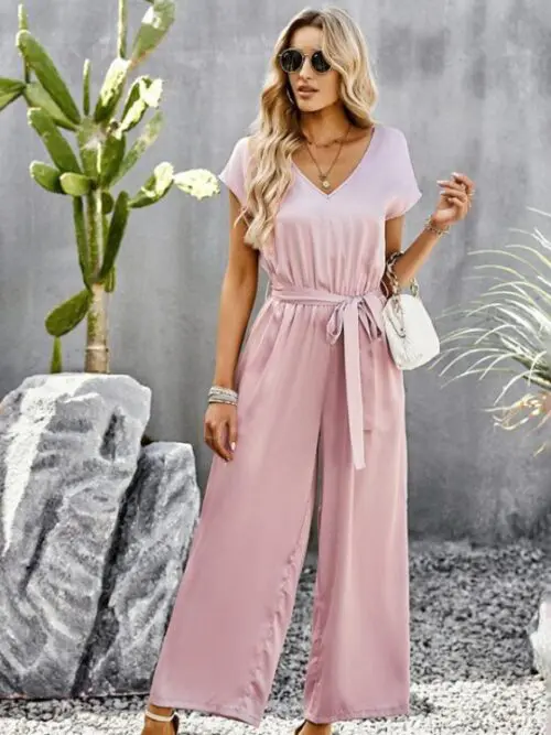 Elegant Solid Color V-Neck Jumpsuit