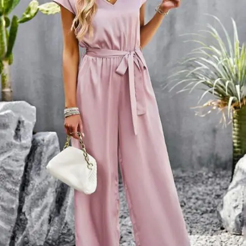 Elegant Solid Color V-Neck Jumpsuit