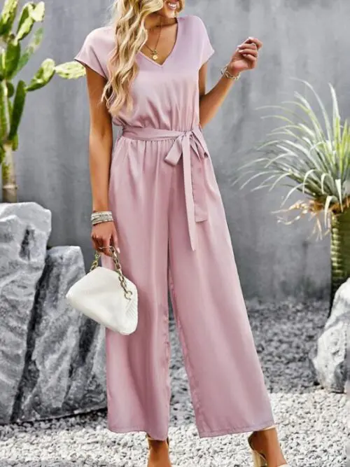 Elegant Solid Color V-Neck Jumpsuit