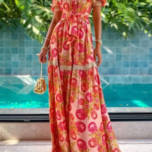 Chic Bohemian Floral Print Maxi Dress