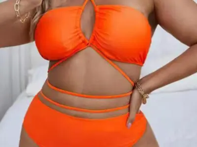 Plus Size Halter Backless Cross-Strap Bikini Set