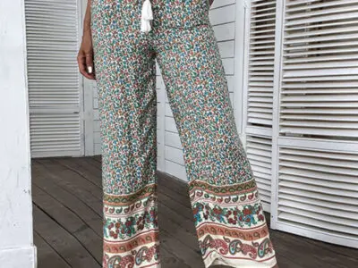 Bohemian Ethnic Print Wide Leg Pants for Women