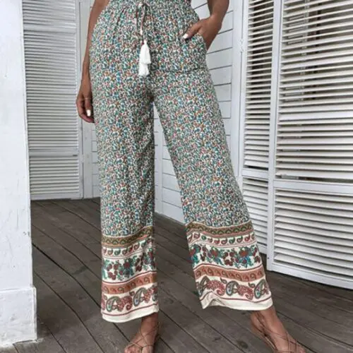 Bohemian Ethnic Print Wide Leg Pants for Women