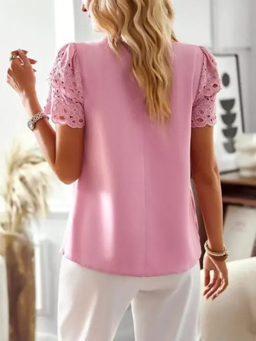 Elegant Short-Sleeved Top with Lace Sleeve Details