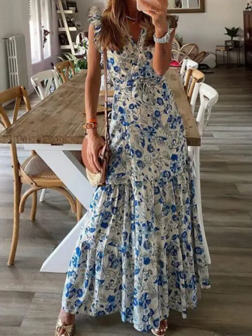 Floral Print Casual Dress with a Touch of Elegance