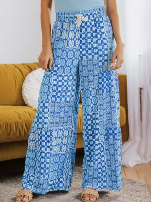 Loose Floral Colorblock Casual Pants for Women