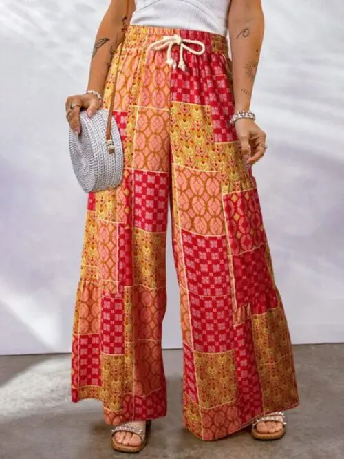 Loose Floral Colorblock Casual Pants for Women