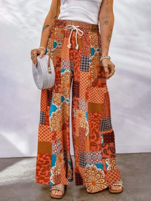 Loose Floral Colorblock Casual Pants for Women