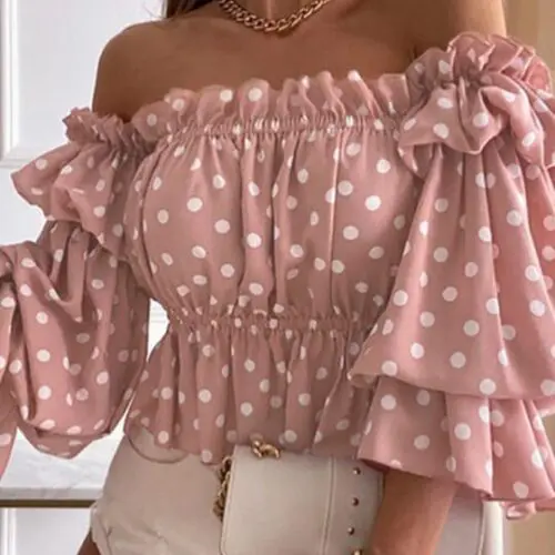 Off-Shoulder Cake Sleeve Top for Women – Stylish Woven Design
