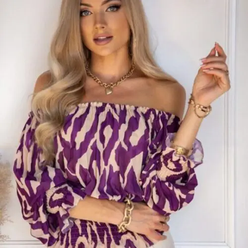 Off-Shoulder Printed Short Sleeve Top