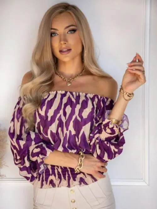 Off-Shoulder Printed Short Sleeve Top