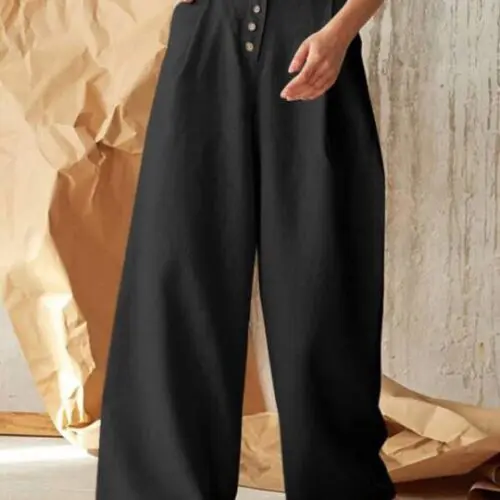 Chic High Waist Wide-Leg Pants with Single-Breasted Button Closure in a Solid Color for Casual Style