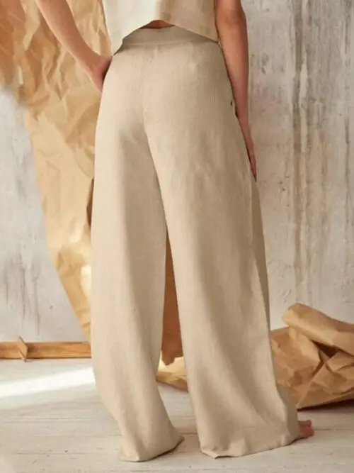 Chic High Waist Wide-Leg Pants with Single-Breasted Button Closure in a Solid Color for Casual Style