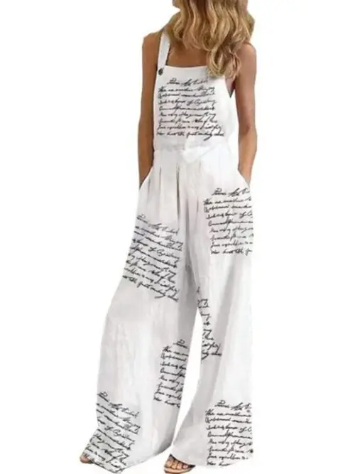Printed Sleeveless Wide-Leg Suspender Jumpsuit