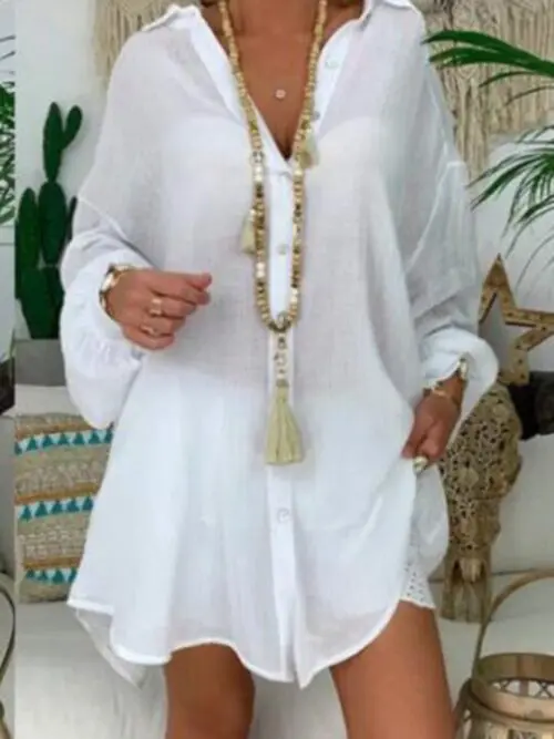 Plus Size Cotton Linen Shirt | Button-Up Casual Comfort and Style